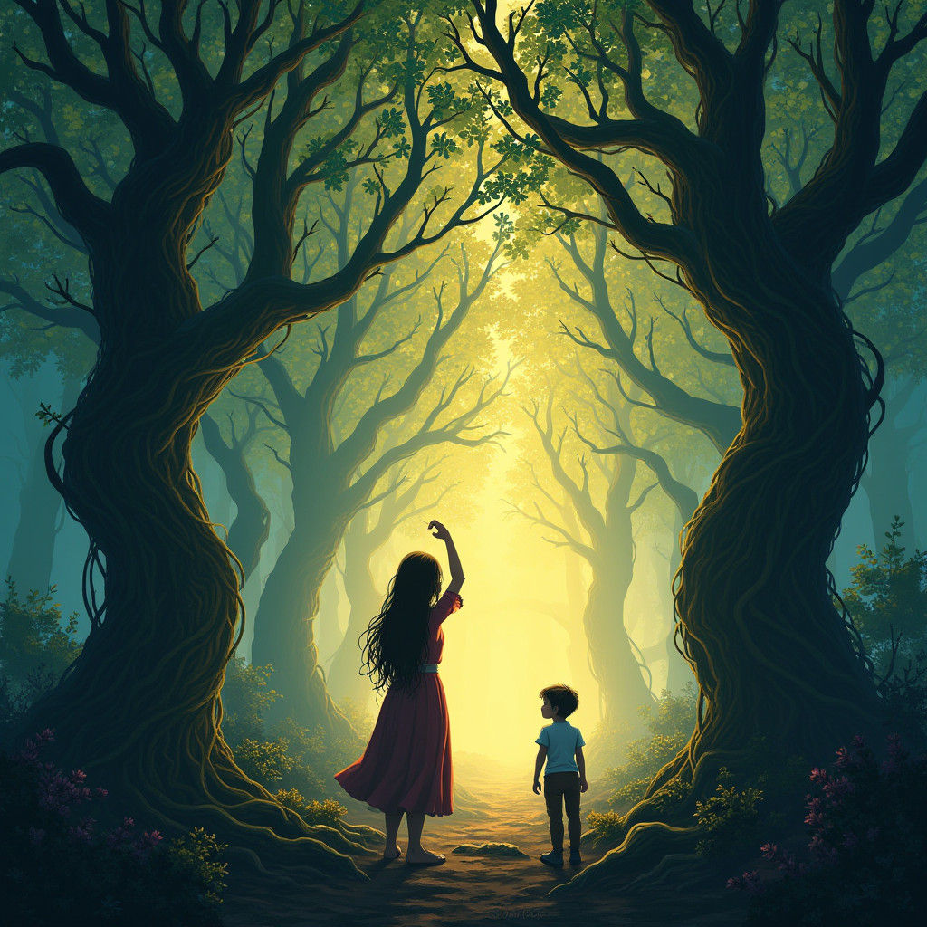 Whispering Woods Riddle: Fantasy Concept Art in 8k