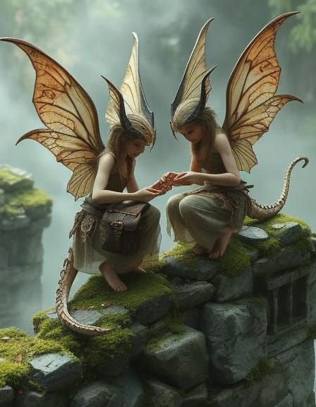 Dragonkin Fairies Exchange Relics on Stone Ruins