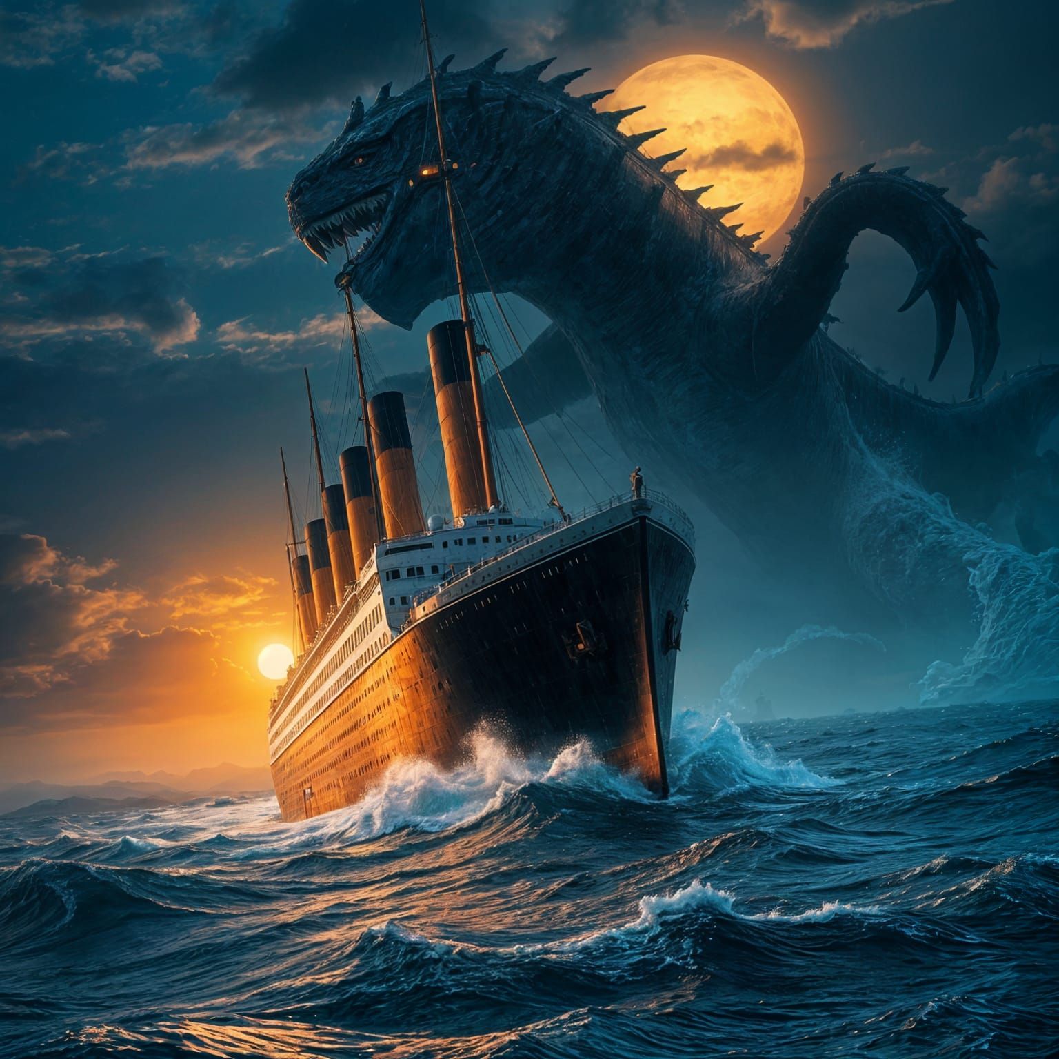 Titanic Battles Colossal Sea Monster Hyperrealistically