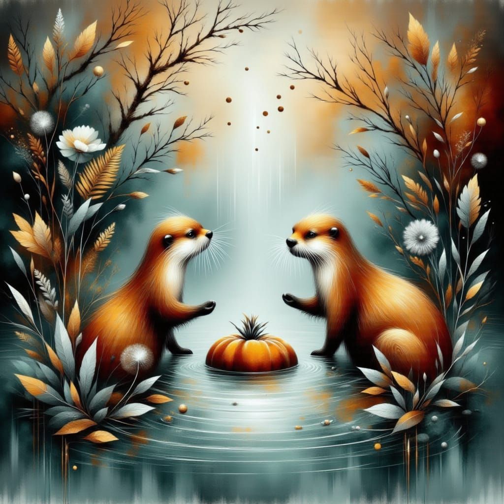 Idyllic Otter Family Picnic in Vibrant Water World