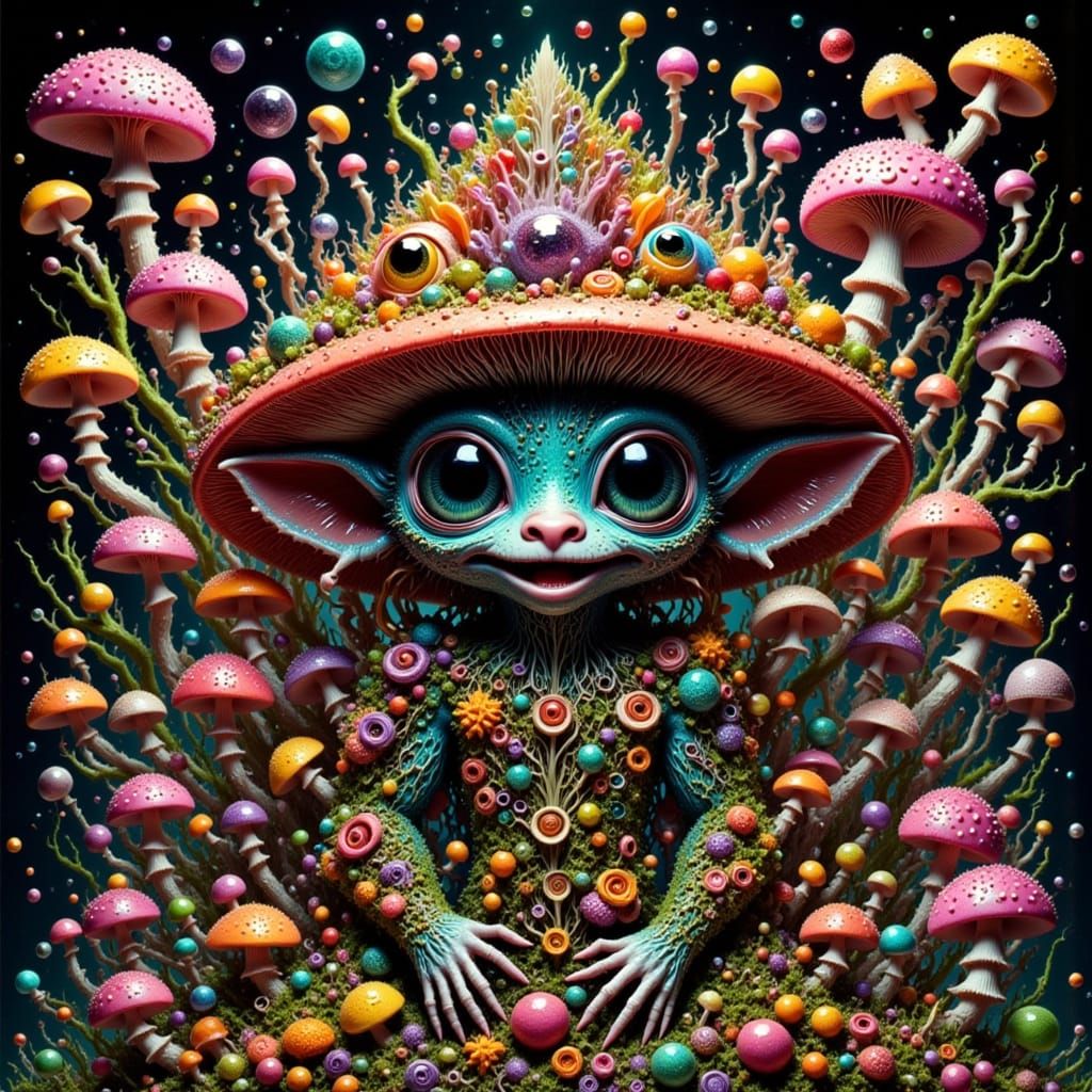 Psychedelic Gremlin Mushroom in Art Nouveau Style