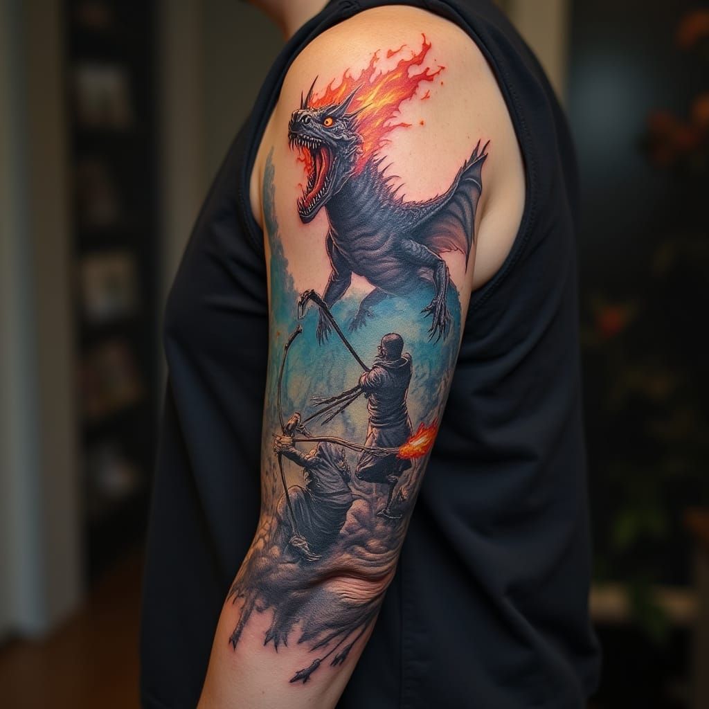 Epic Fantasy Scene on Arm in Stalenhag Style