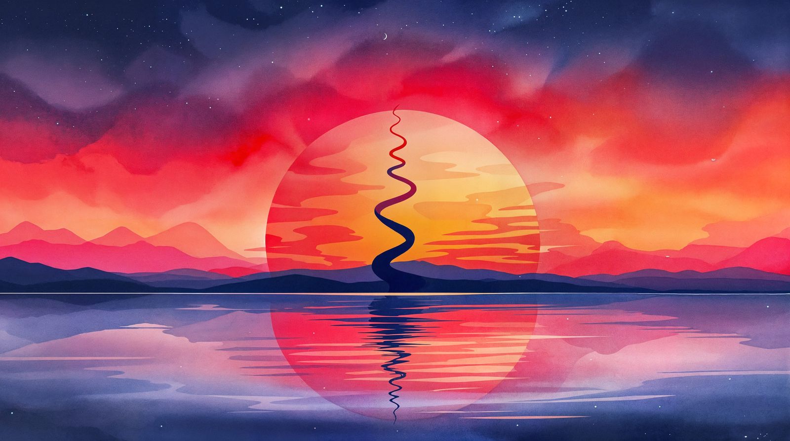 Ethereal Spirit Ascends in Radiant Sunset Watercolor