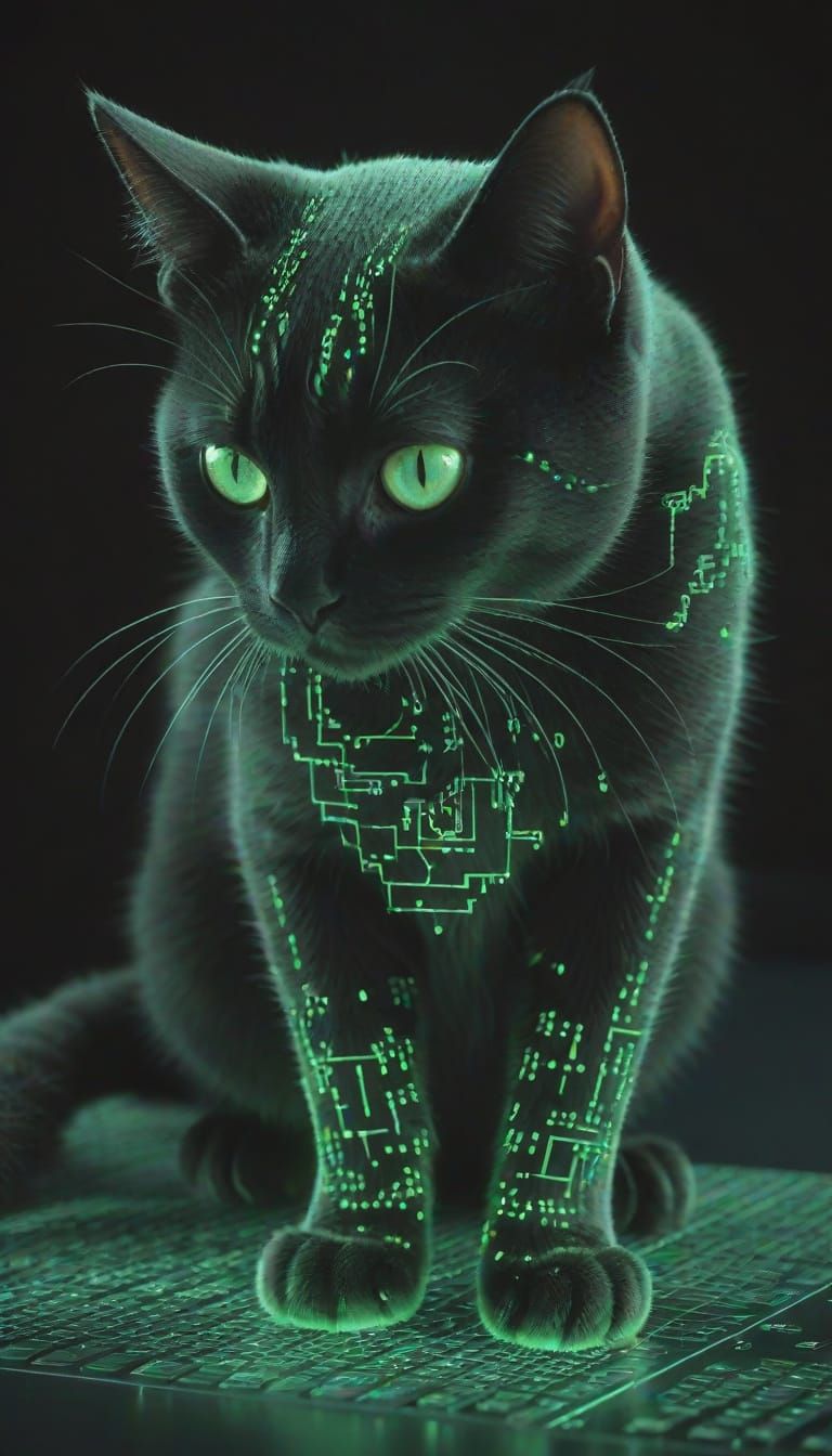 Cyberpunk Cat in a Neon Matrix