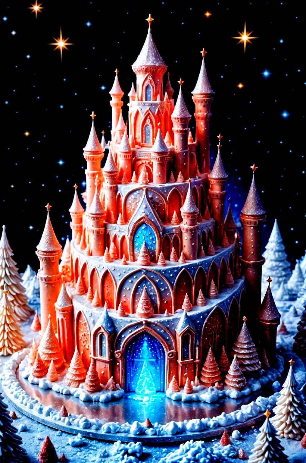 Modern 3D Buttercream Xmas Cake as Frozen Castle