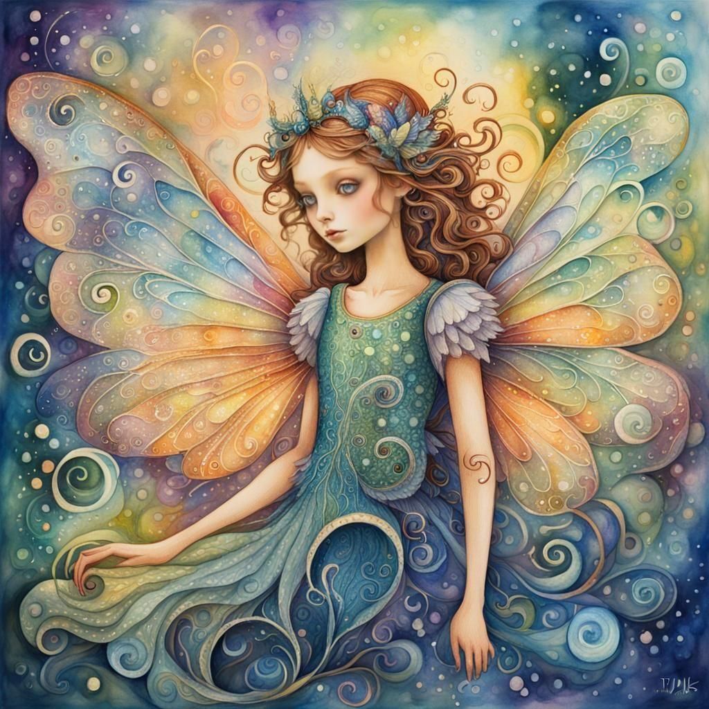 Iridescent Fairy Fantasy Art in Watercolor Style