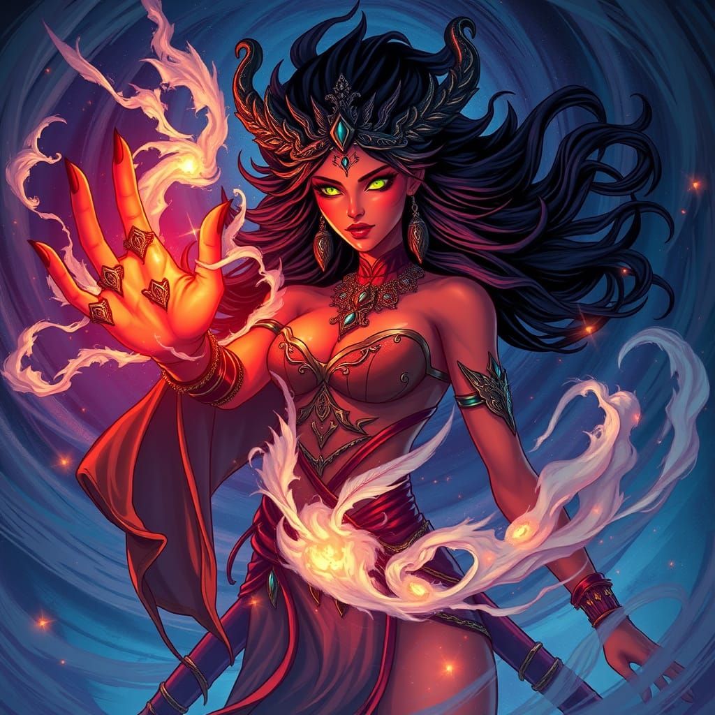 Majestic Goddess of Death Harnesses Fallen Souls in Vibrant,...