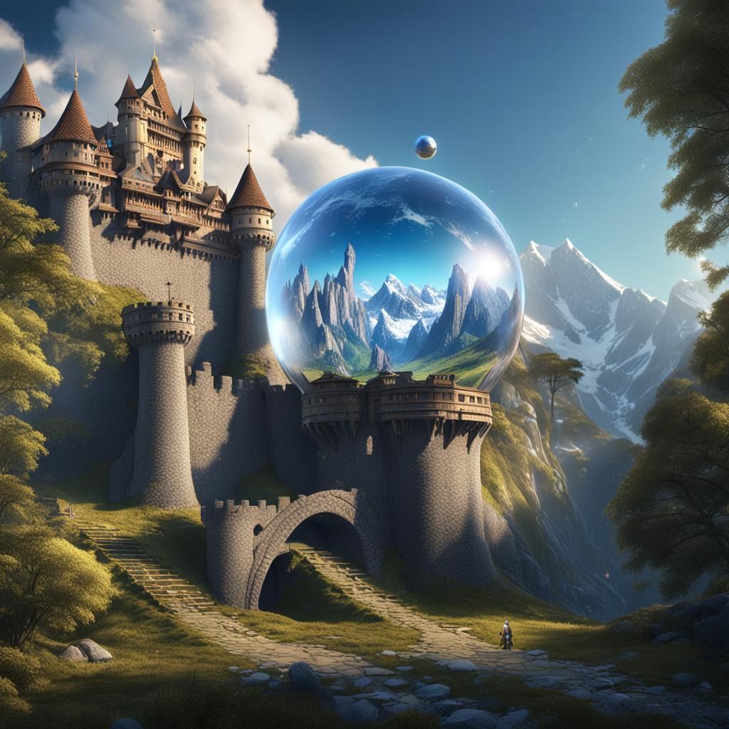 Magical Castle in Glass Orb, Fantasy Concept Art