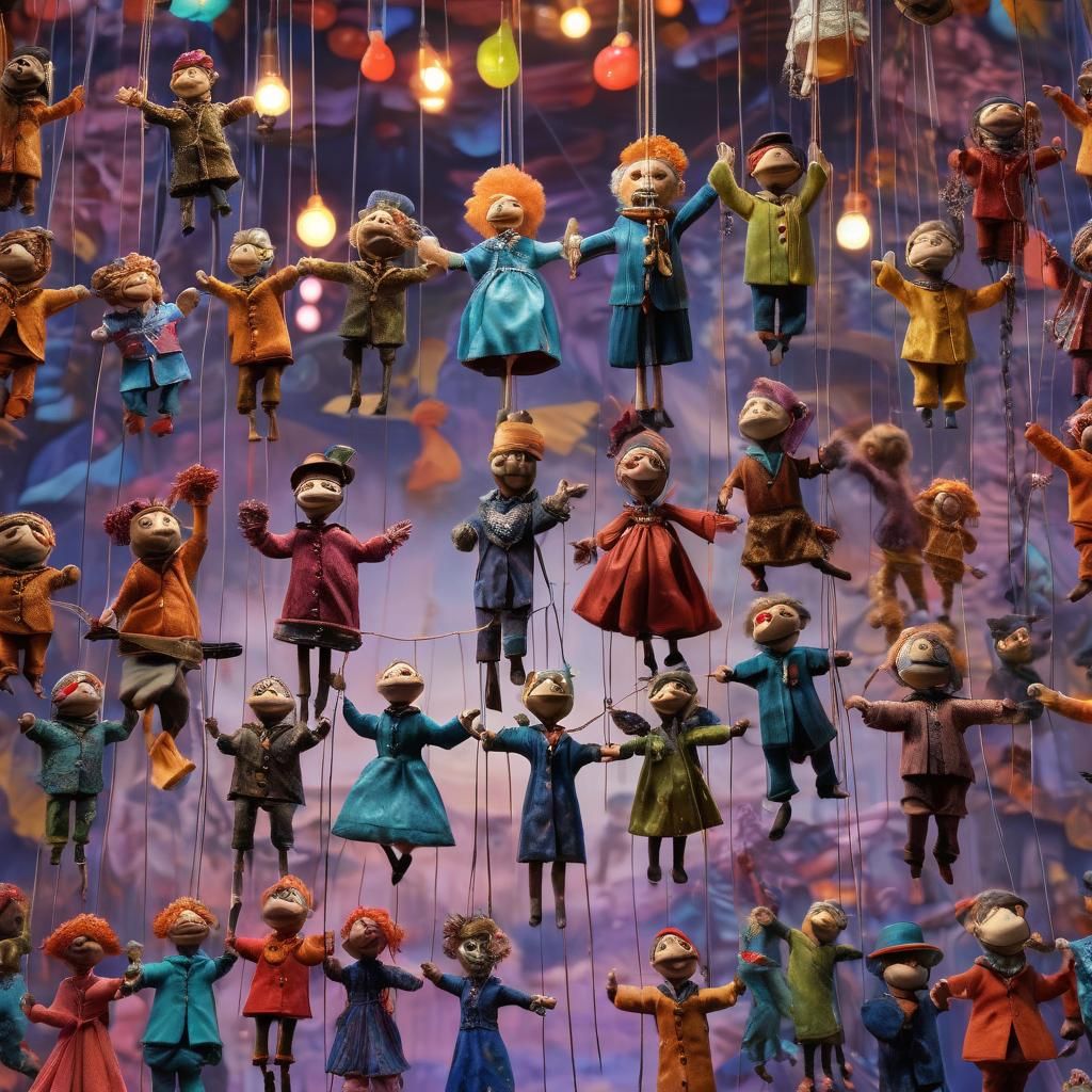 Surreal Puppet Show in Vibrant Oil Painting