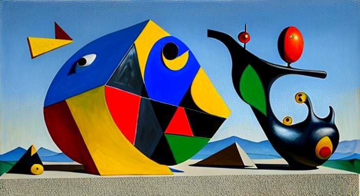 Surrealist Sculpture with Painted Stones and Found Objects