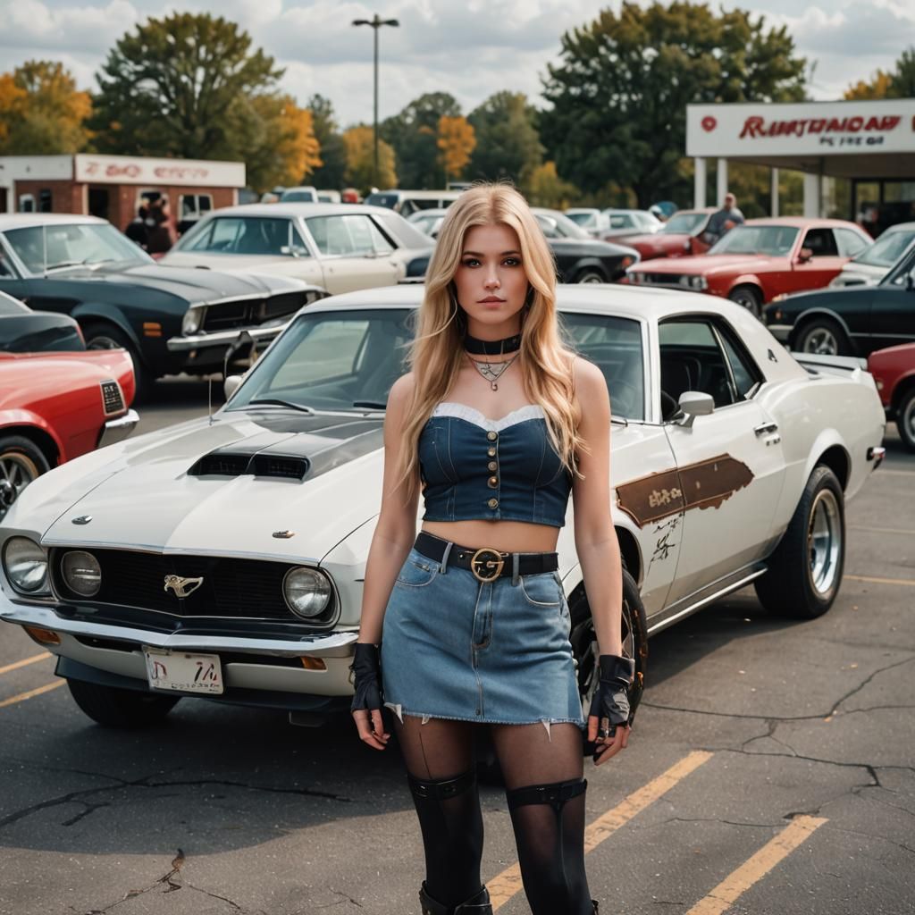Blond girl and her Mustang