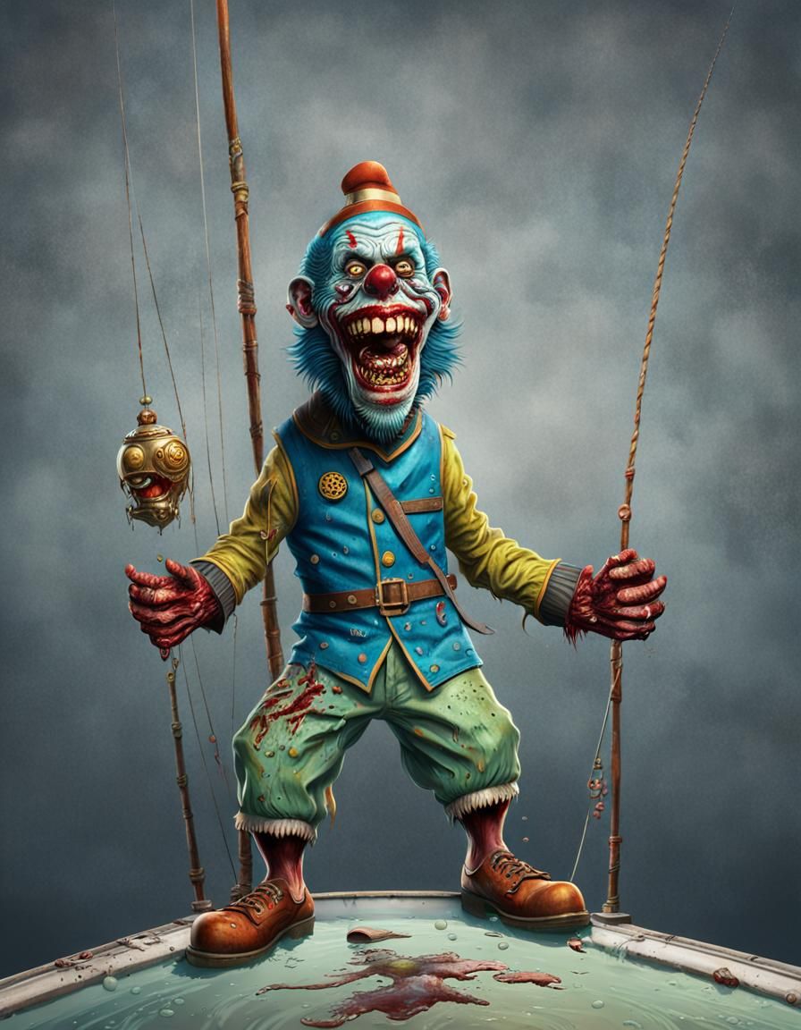 Zombie Monkey Clown Captain: Hyperrealistic Splash Art