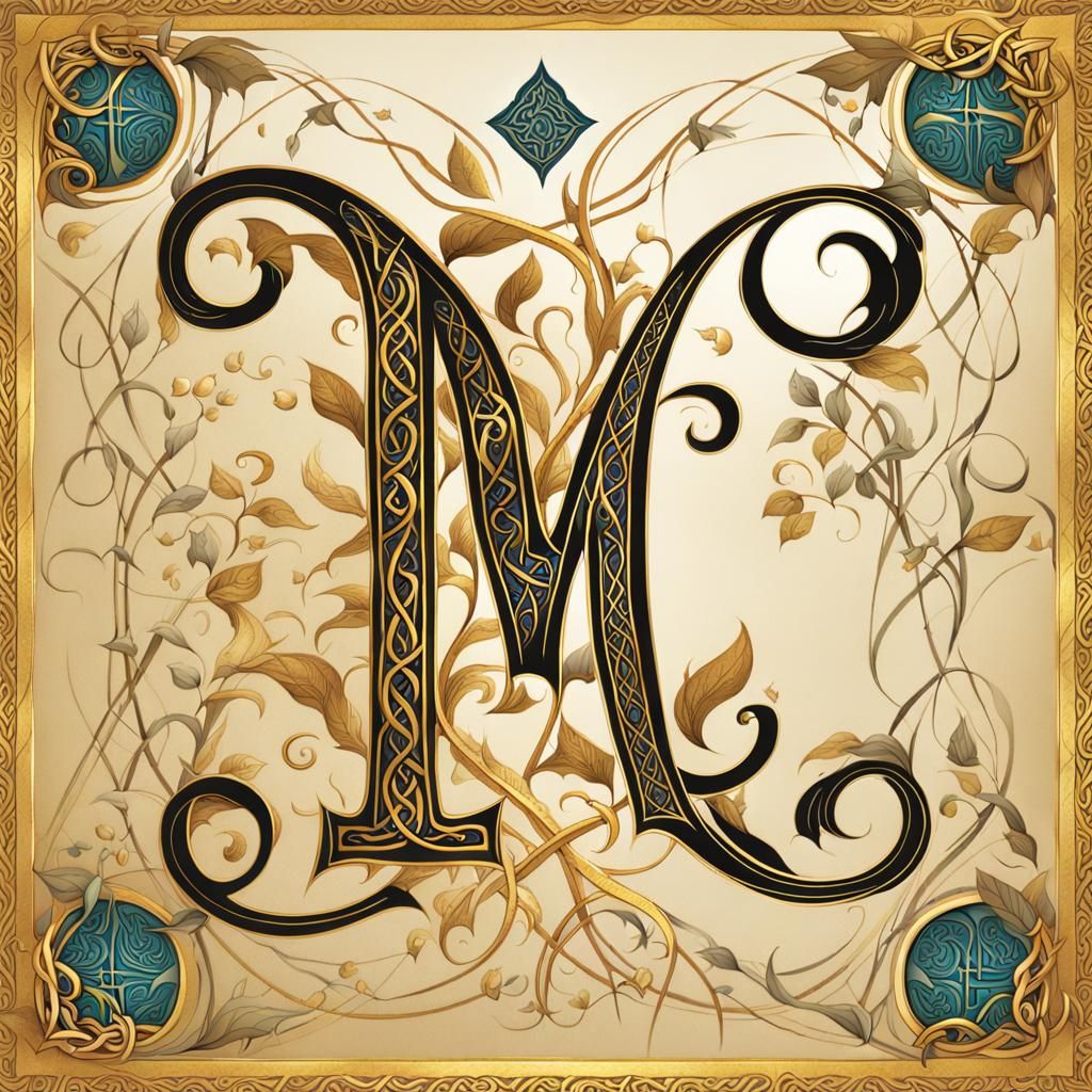 Illuminated Letter M in Medieval Style