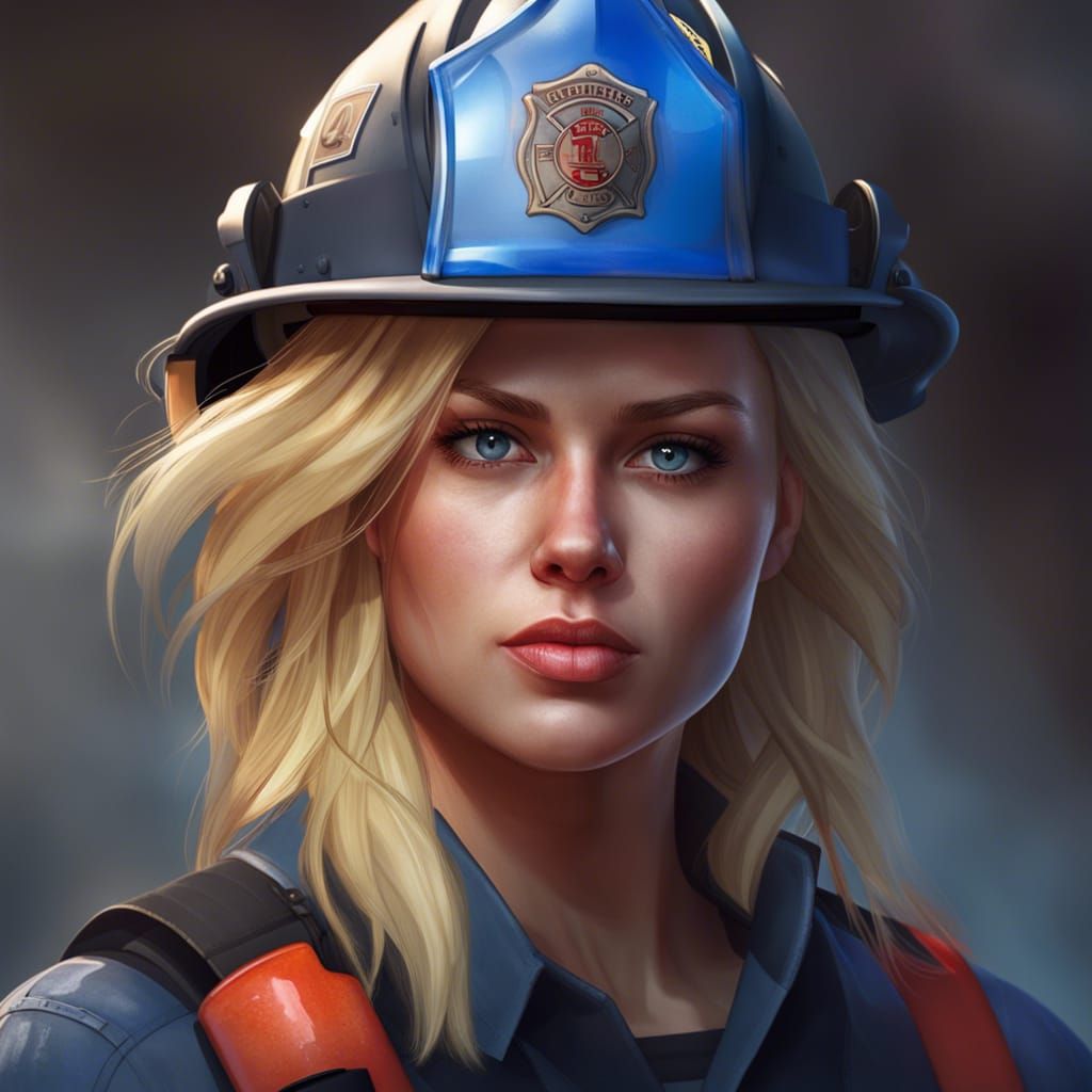 Tired Firefighter Captain Portrait in Hyperdetailed Style