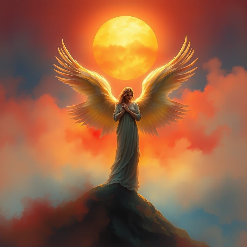 Ethereal Angel at Sunset's Edge