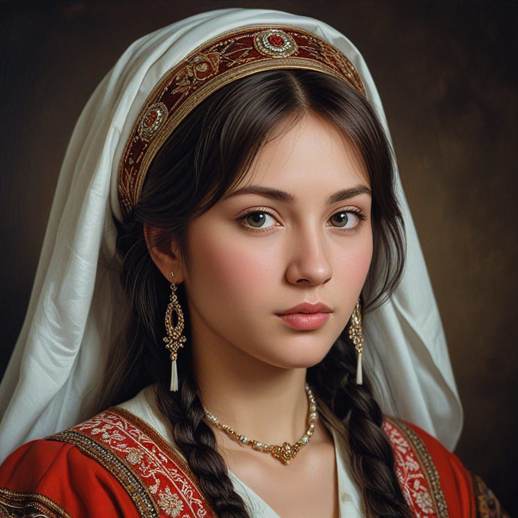 Siberian Woman Portrait in Oil Painting Style