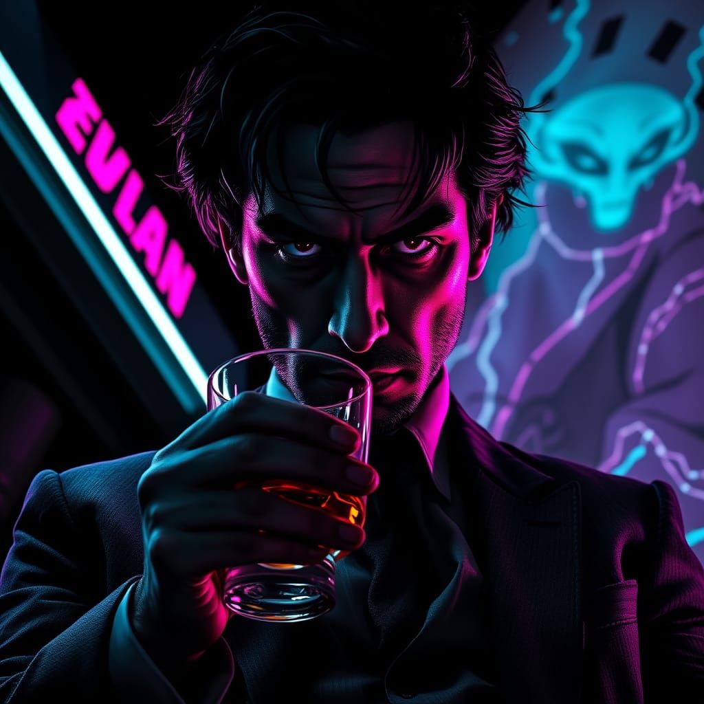 Gritty Film Noir Portrait of a Man in a Charcoal Suit