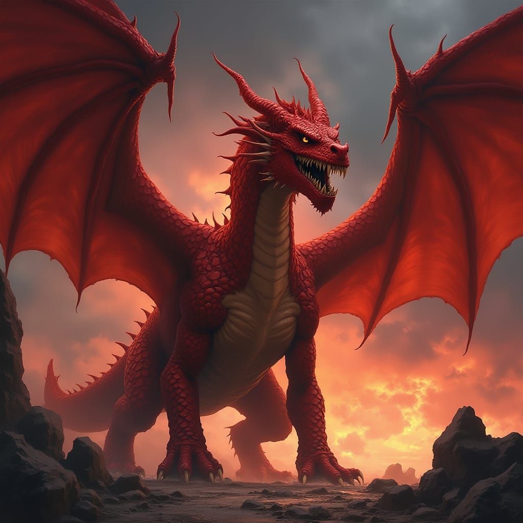 Imposing Red Dragon in Fantasy Comic Style