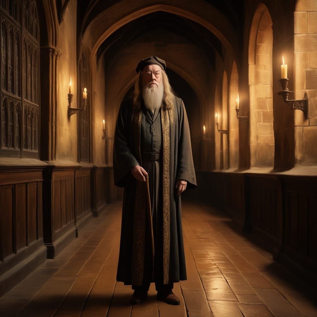 Young Dumbledore at Hogwarts in Oil Painting Style