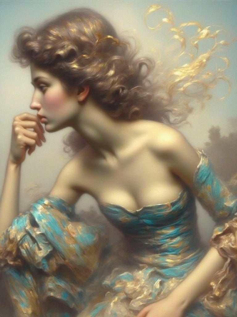 Woman's Portrait with Golden Leaf Dust Effect