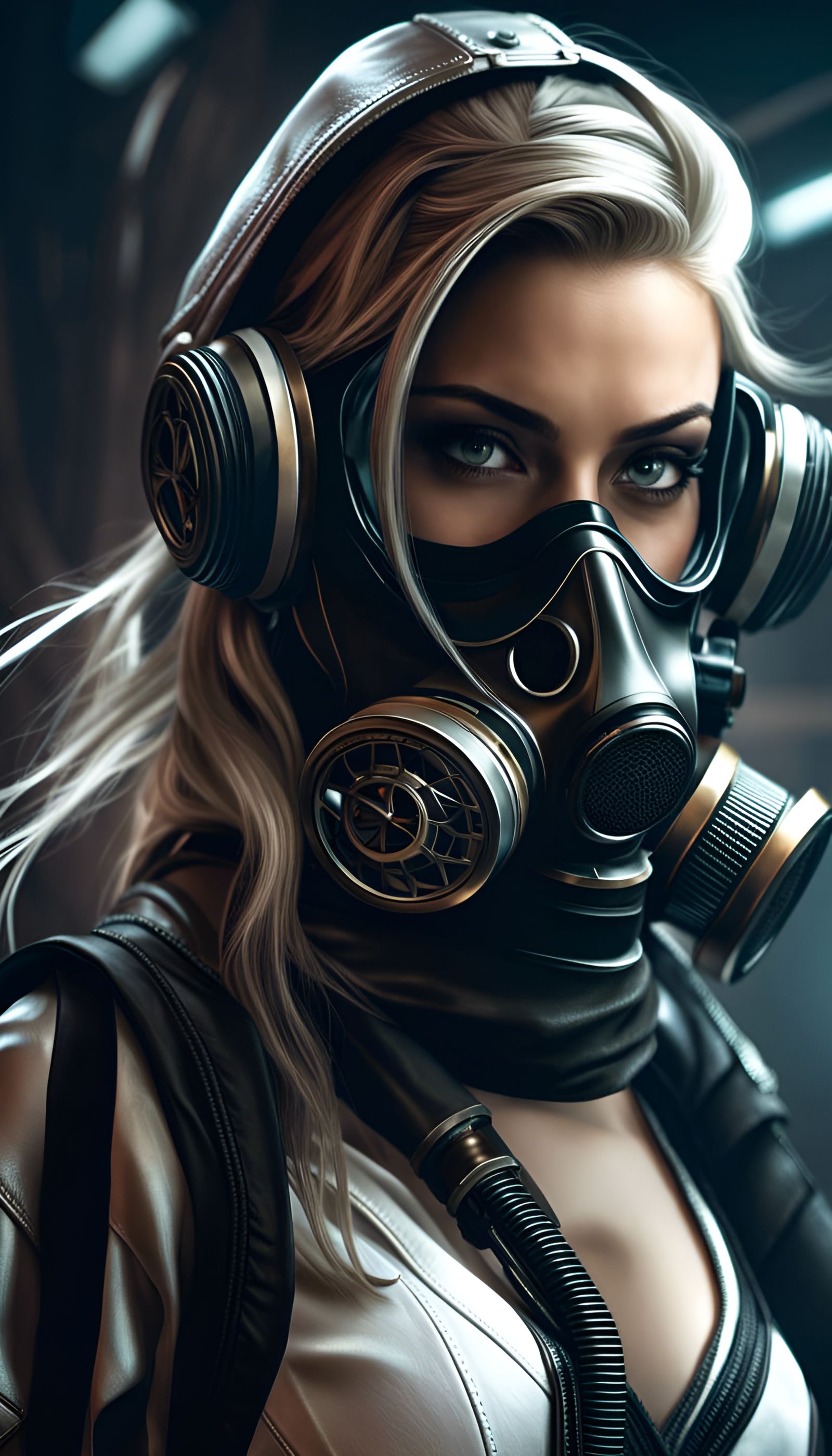 Cyberpunk Woman in Gas Mask, Digital Art