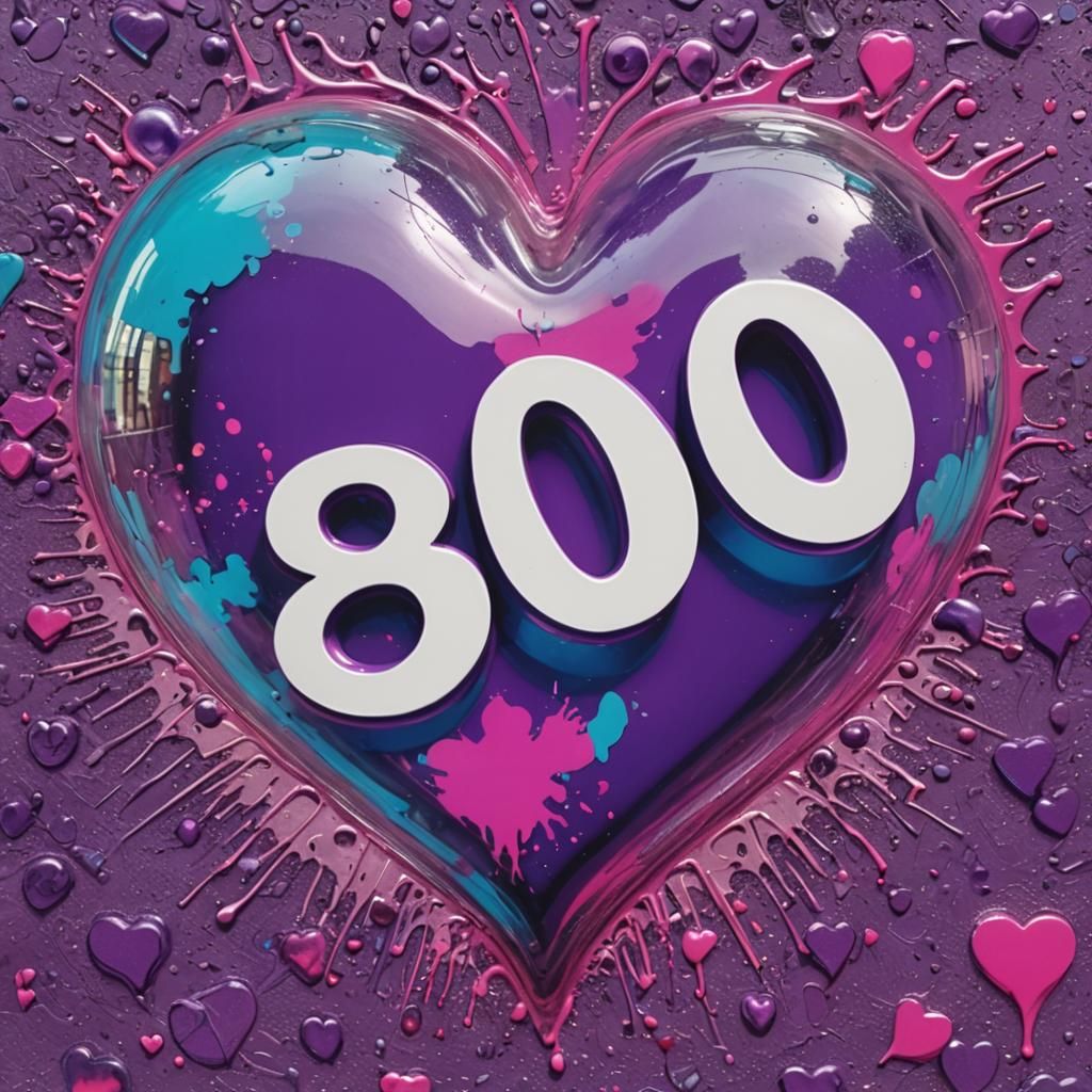 Glass Heart with Neon Number in Bubble Art Style
