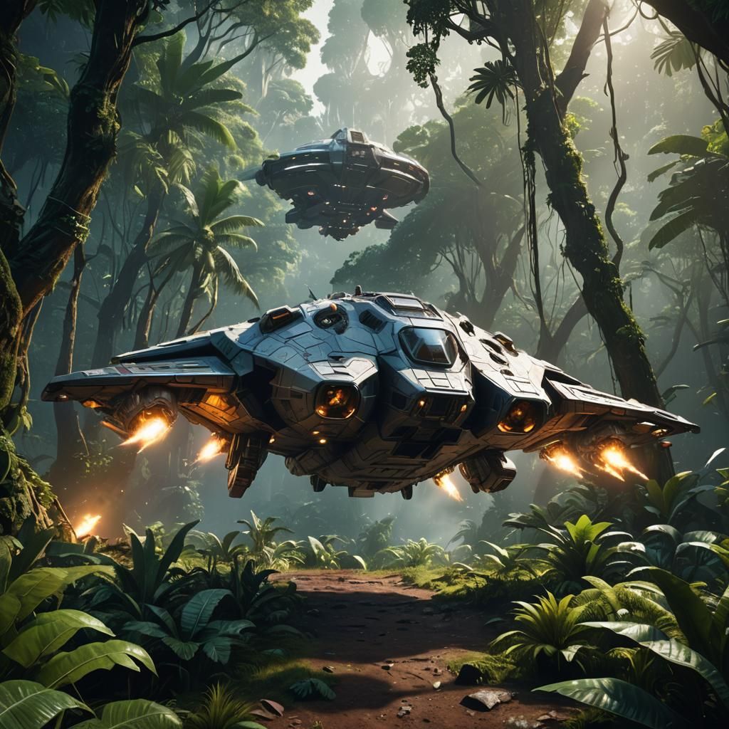 Spaceship Landing in Jungle: 3D Game Cinematic