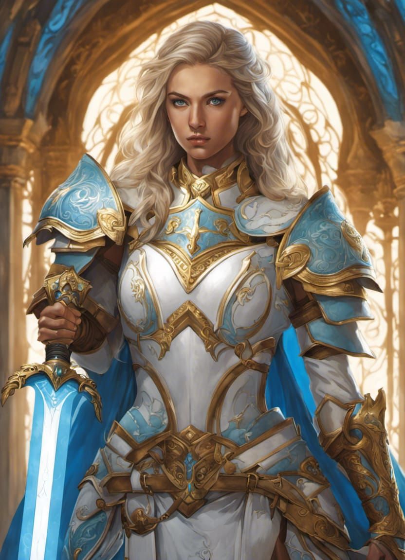 Fantasy Paladin: Warrior of Light in Golden Armor