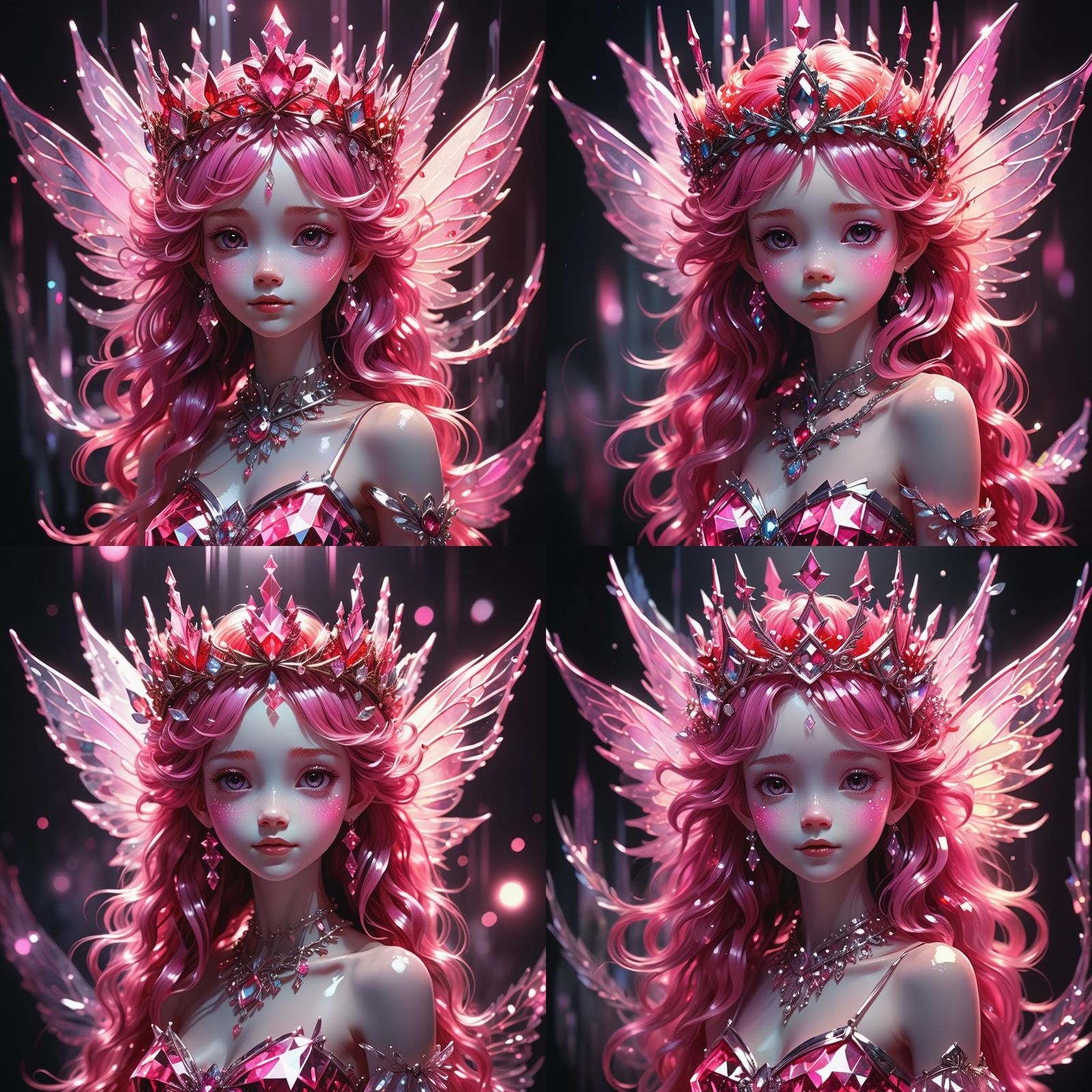 Pink-Red Haired Fairy with Crown in Anime Style