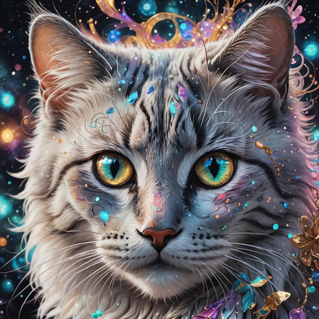 Ethereal Cat in Holographic Cosmic Illustration