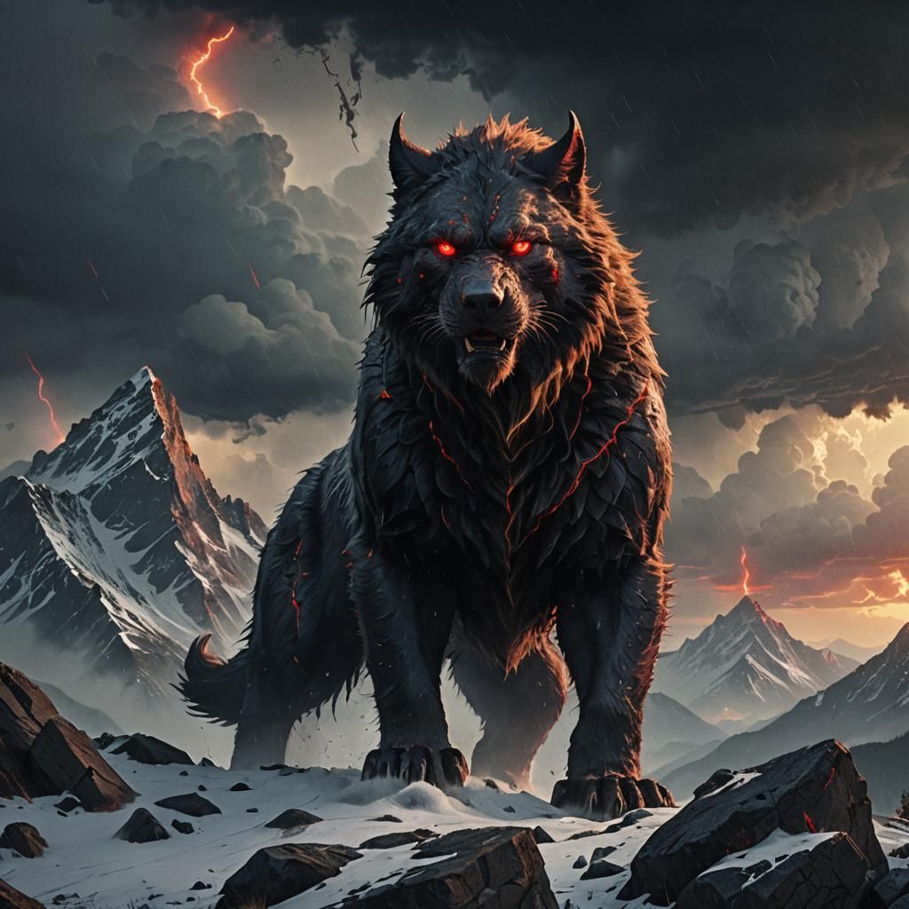 Beast with Red Eyes on Stormy Peak