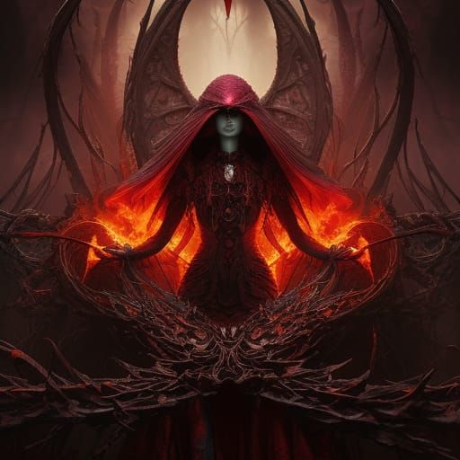 Fiery Spider Witch Devouring a Bleeding Heart