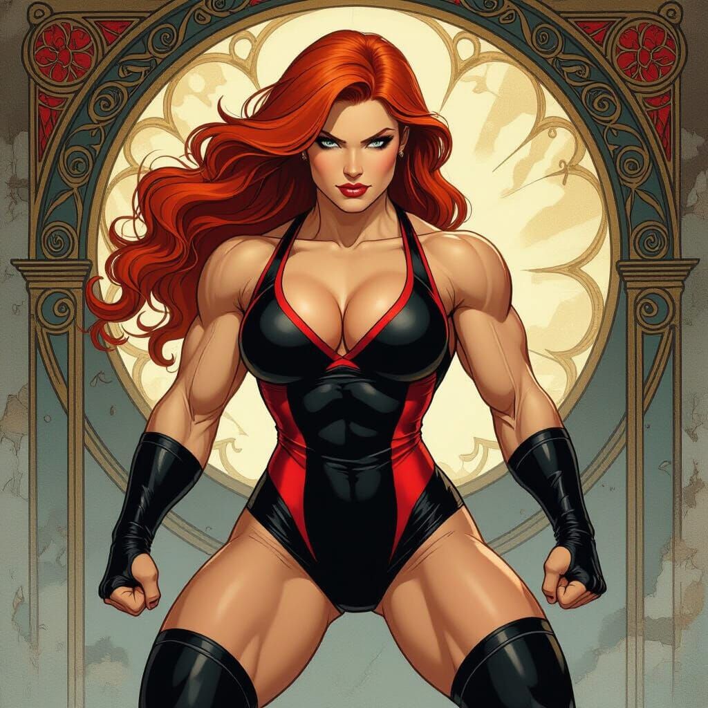 Dynamic Redhead Wrestler in Frazetta-Inspired Style