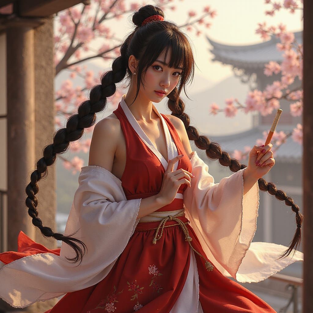 Elegant Female Martial Artist in Traditional Kunoichi Attire