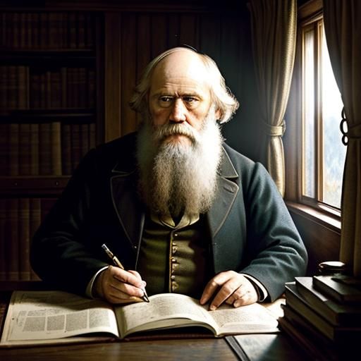 Darwin Writes Origin of Species: Hyperrealistic Art