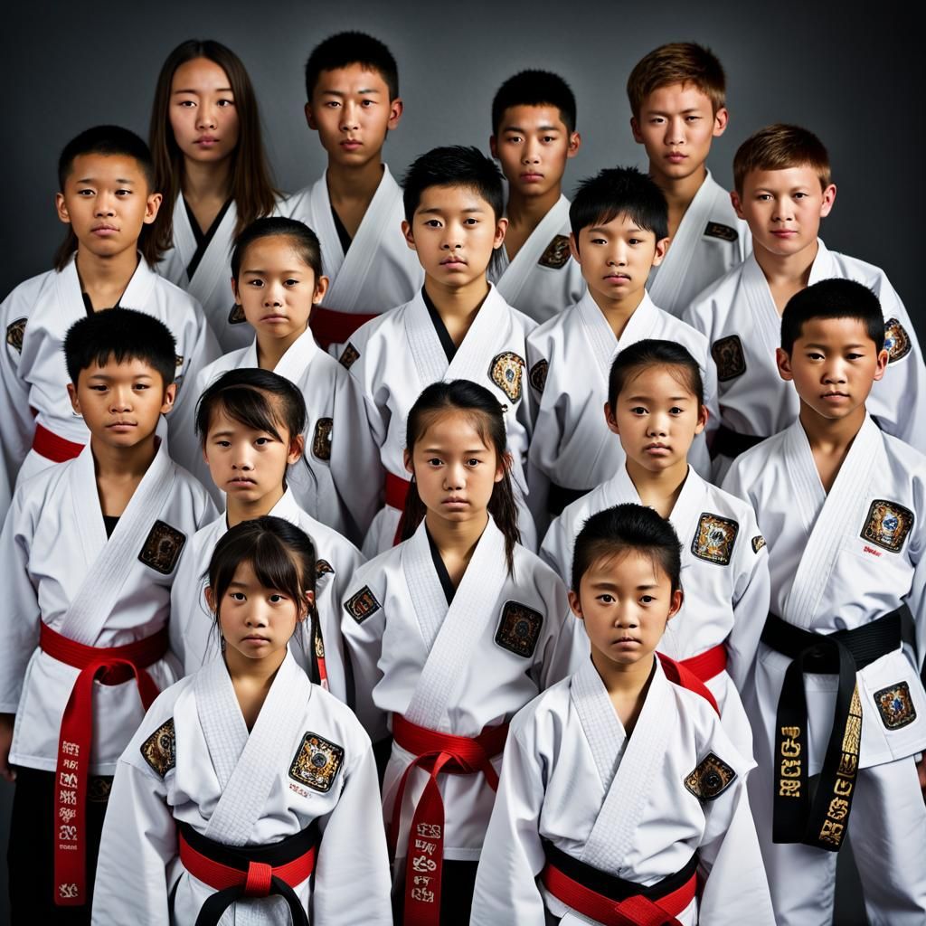 Taekwondo Students Celebrate Belt Graduation in Studio Portr...