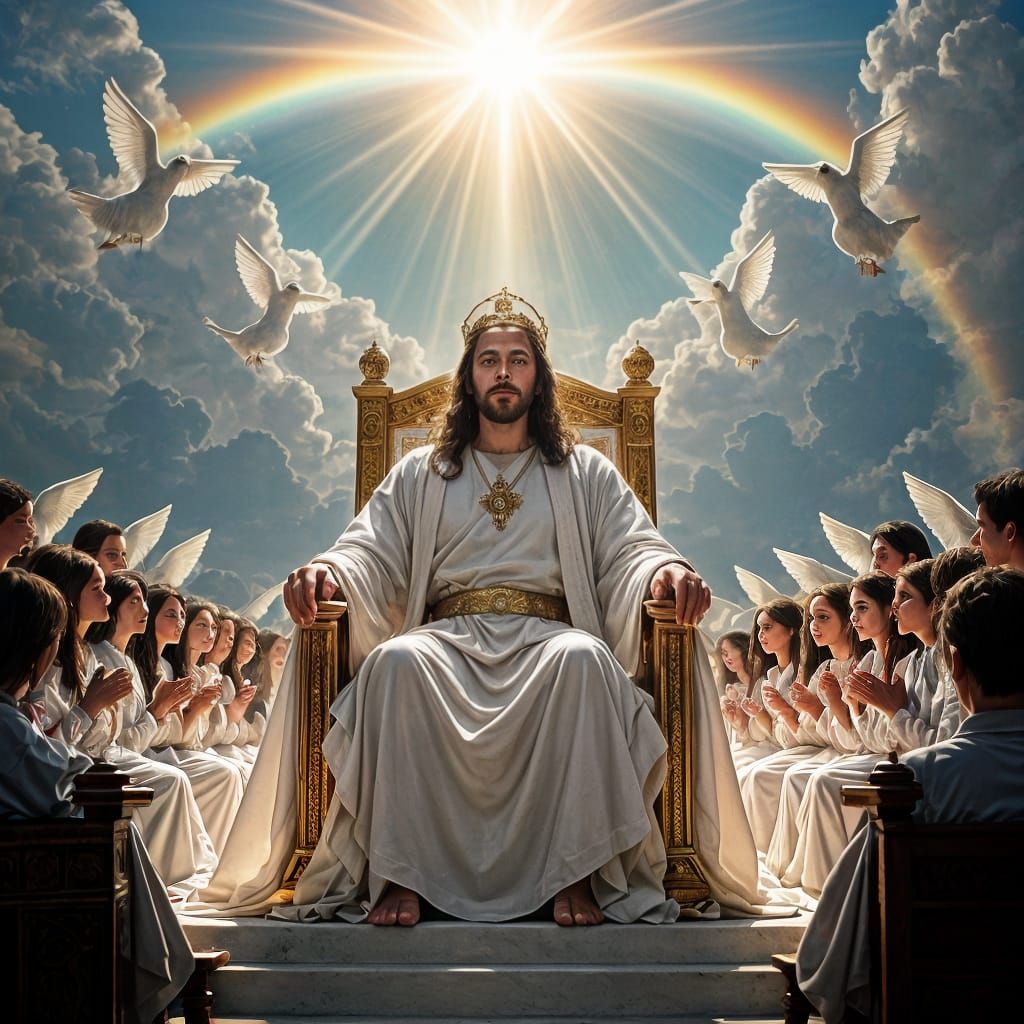 Jesus Christ Glorified in Heaven on Radiant Throne