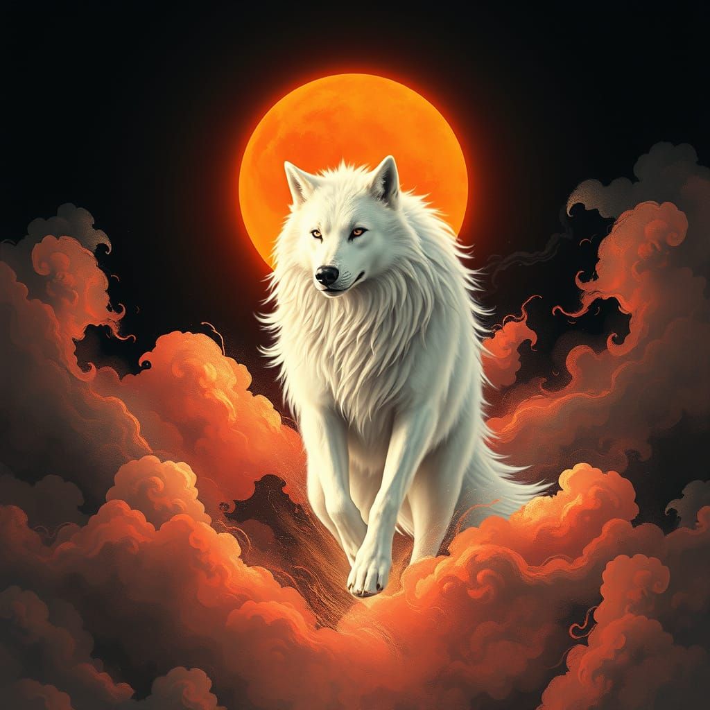 Sun Goddess Amaterasu as a Mystical White Wolf