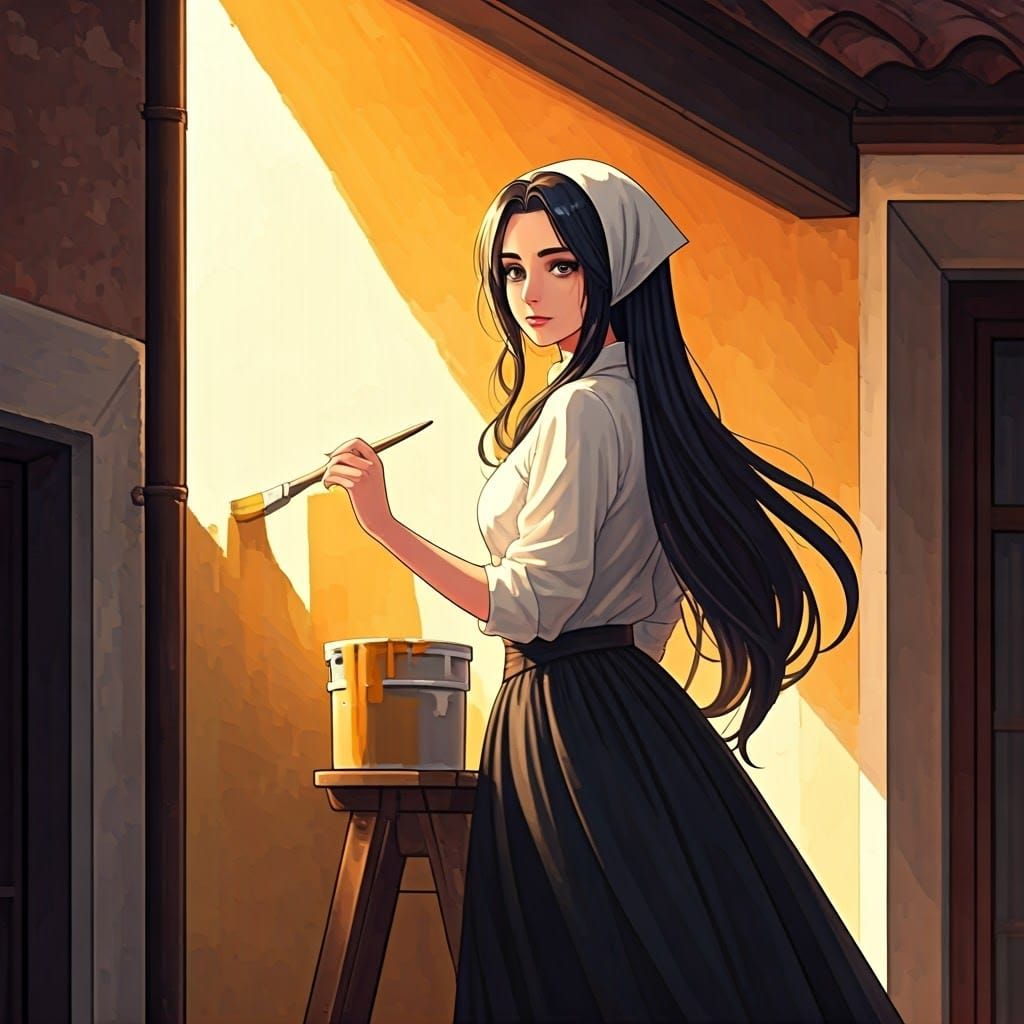Italian Girl Paints House in Anime Style