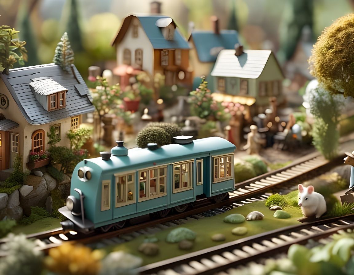 Miniature Train Through a Whimsical Village