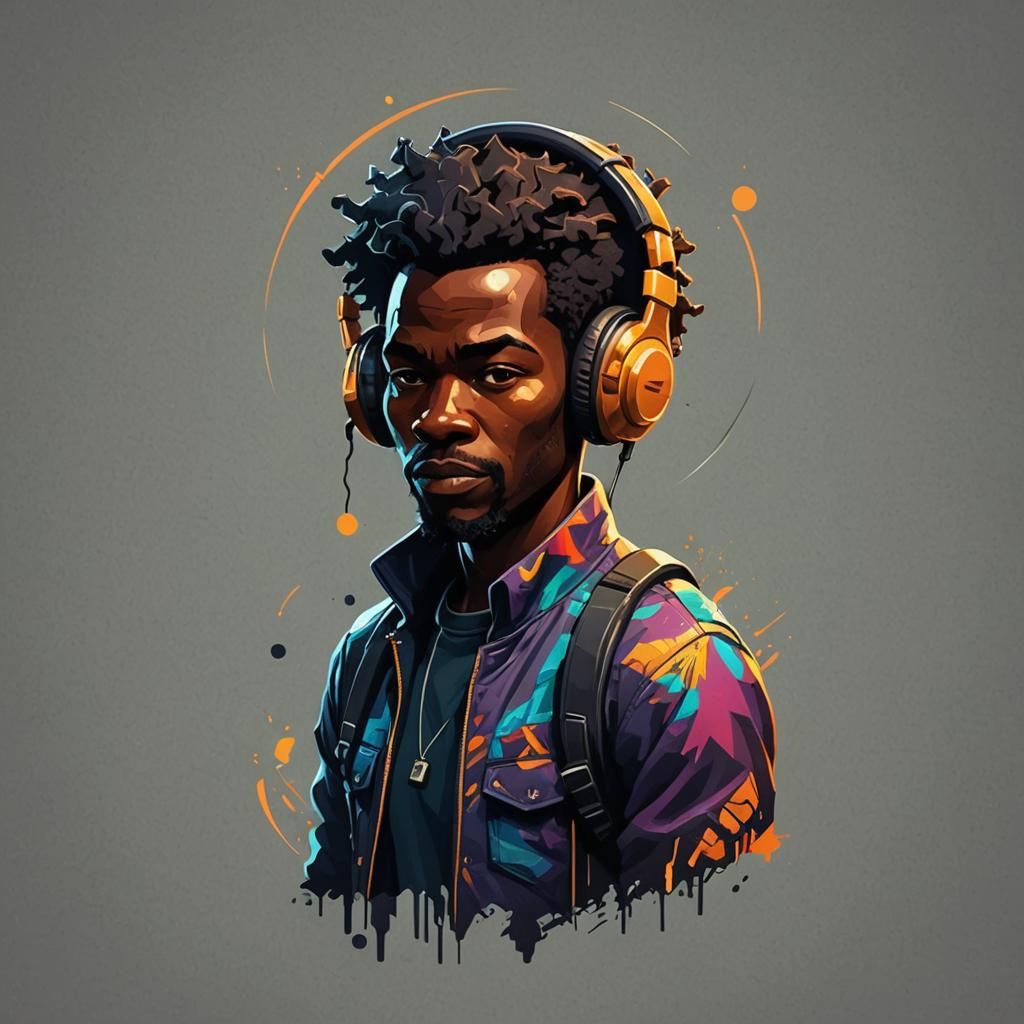 Mobile Icon: African Gamer in Pop Caricature Style