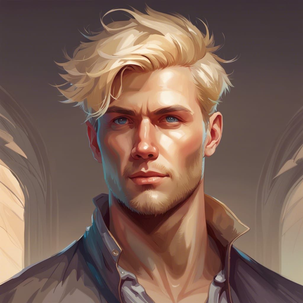 Detailed Portrait of Blonde Man in Digital Art Style