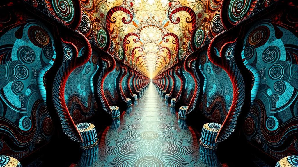 Surreal Symmetrical Fantasy Scene in Bright Colors