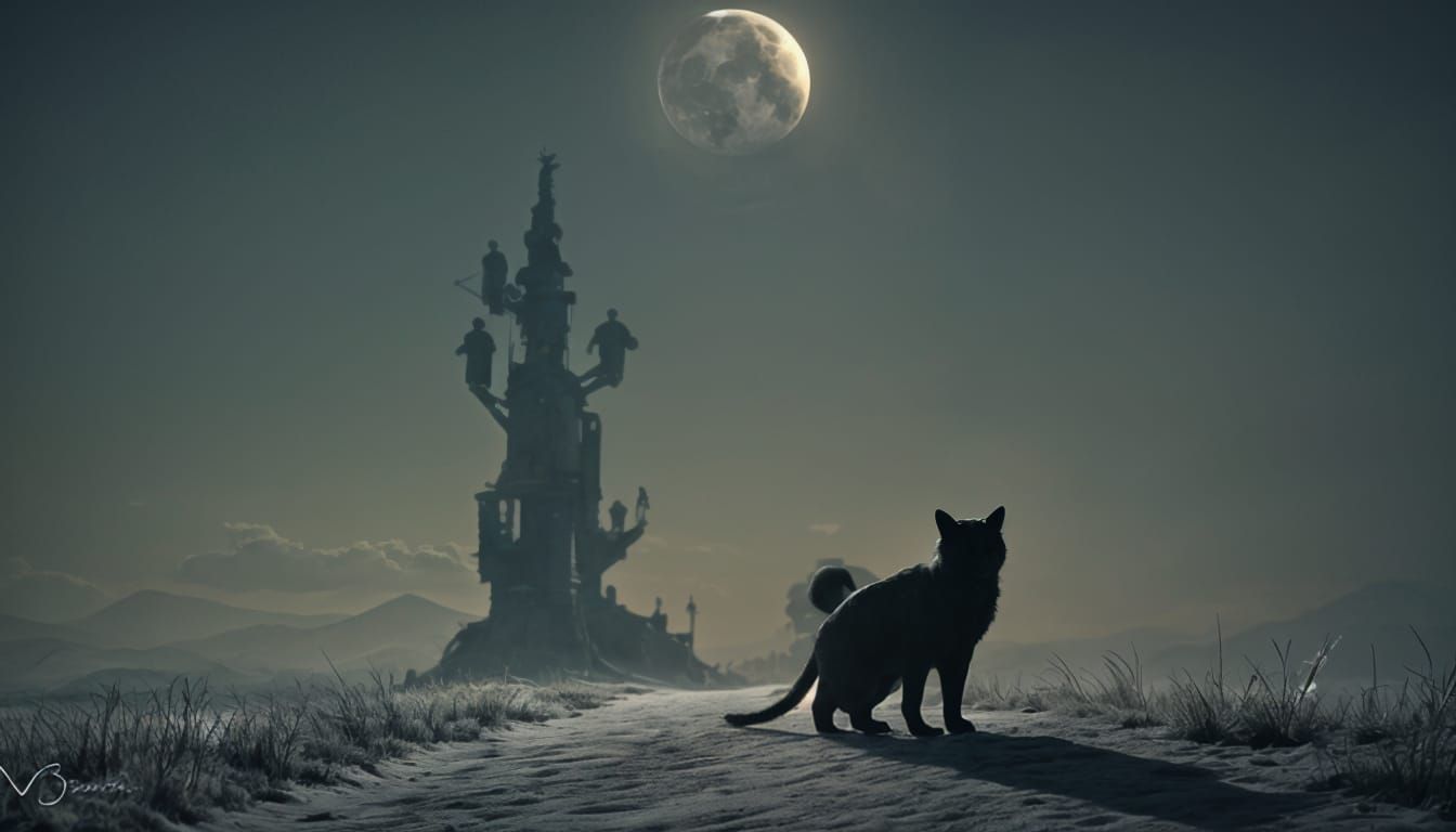 Black Cat Crossing Moon: Classic Superstition