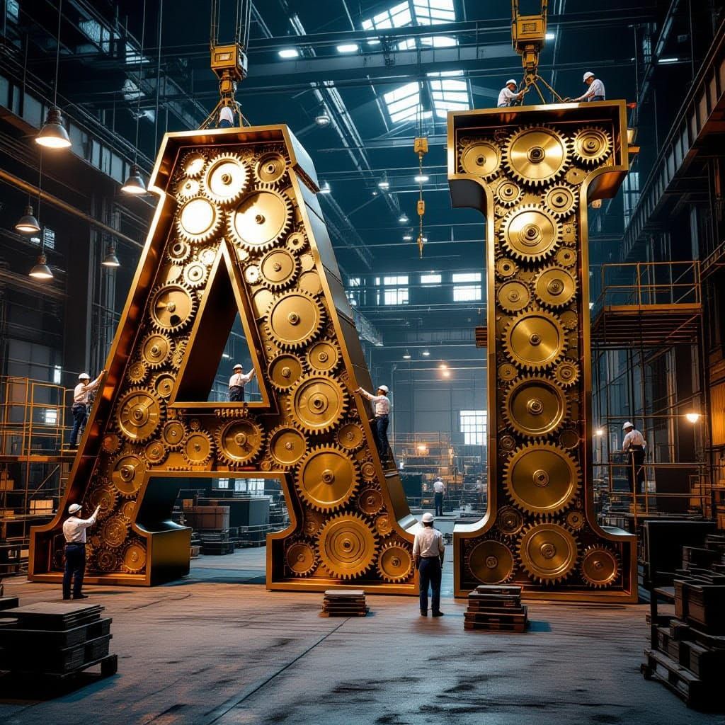 Giant Metal Gear Letters Assembled by Tiny Workers