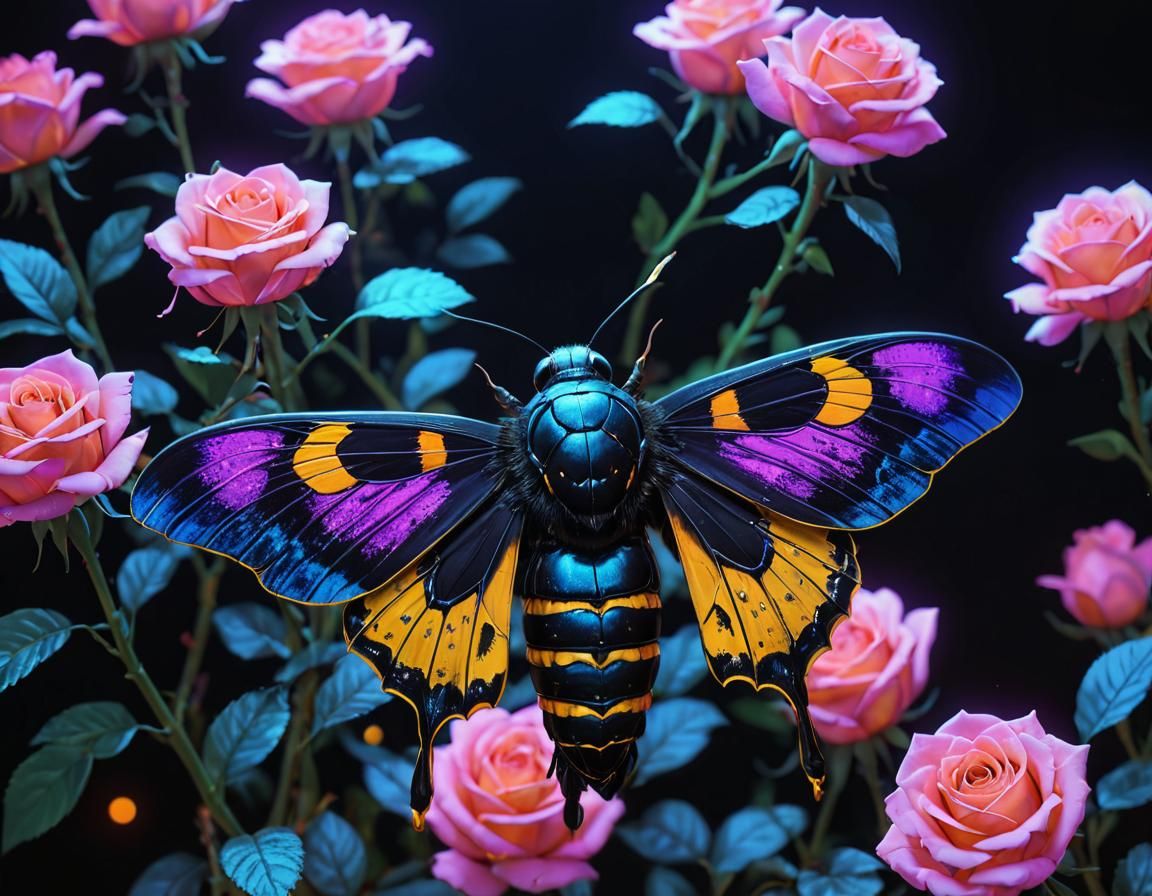 Holographic Moth in Neon UV Light, Anime Style