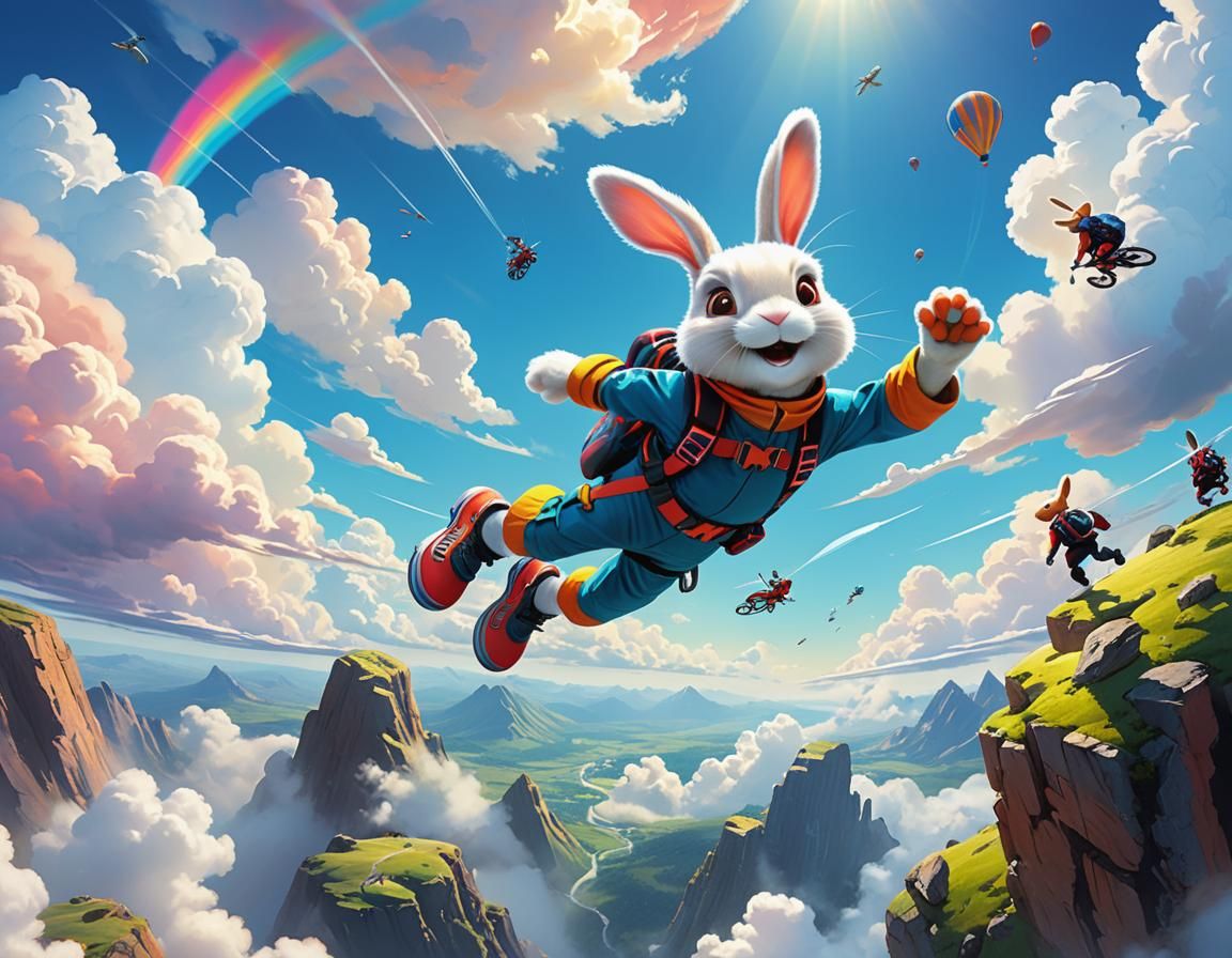Skydiving Bunny Concept Art in Bold Colors