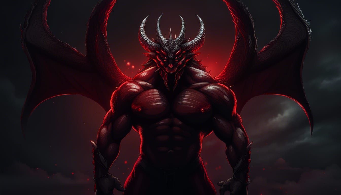 Hypermuscular Demon Dragon Concept Art in Red Light