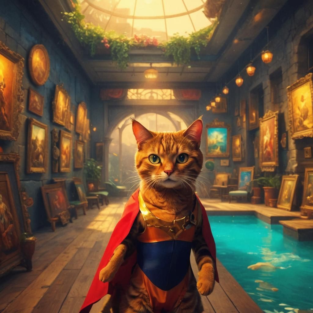 Cat in Swimsuit Portrait, Fantasy Concept Art