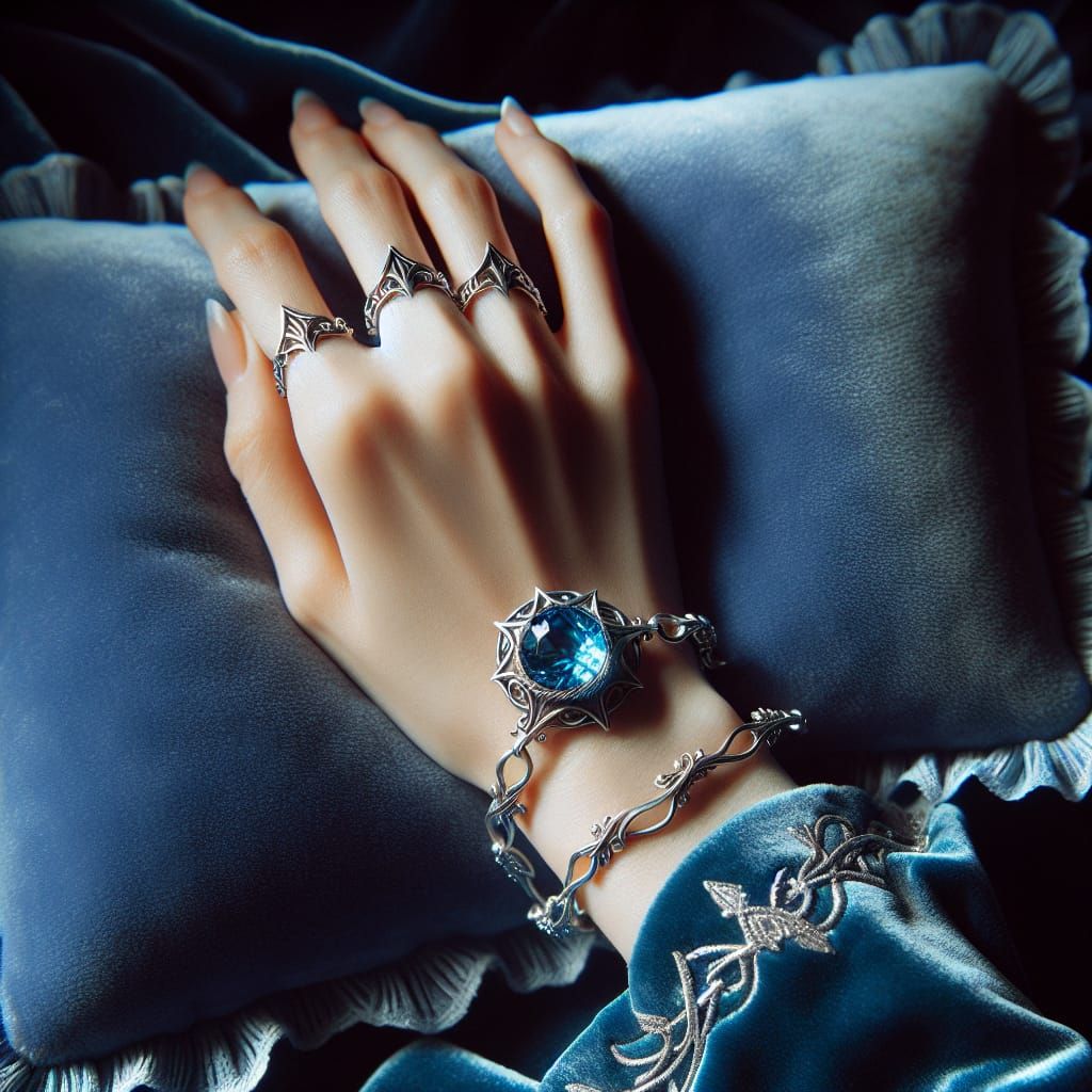 Elven Bracelet with Blue Crystal on Velvet Pillow